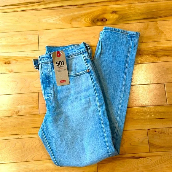 Levi’s 501 button fly skinny light wash denim 25x28 jeans - Picture 2 of 12